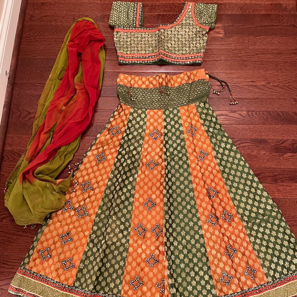 Green and orange lengha